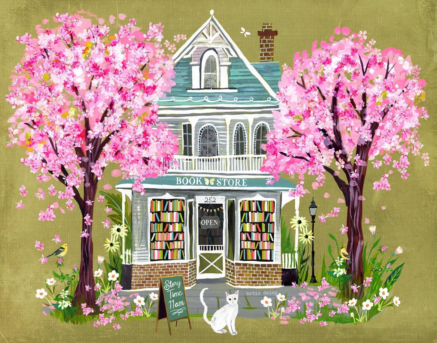 Cherry Blossom Bookstore Print