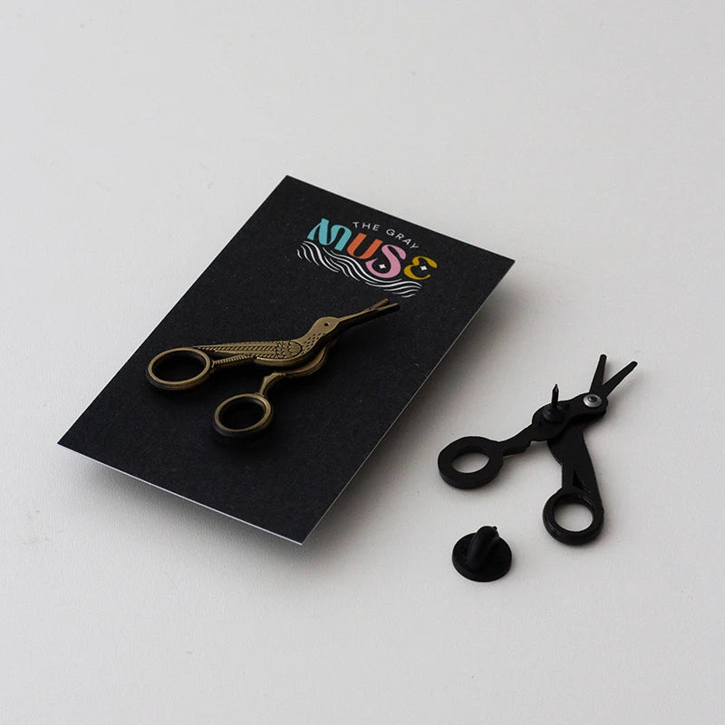 Embroidery Crane Scissors Interactive Enamel Pin