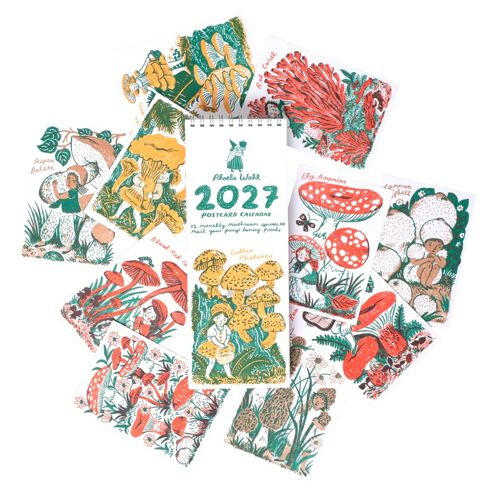 2027 Gnomes & Mushrooms Postcard Wall Calendar Phoebe Wahl