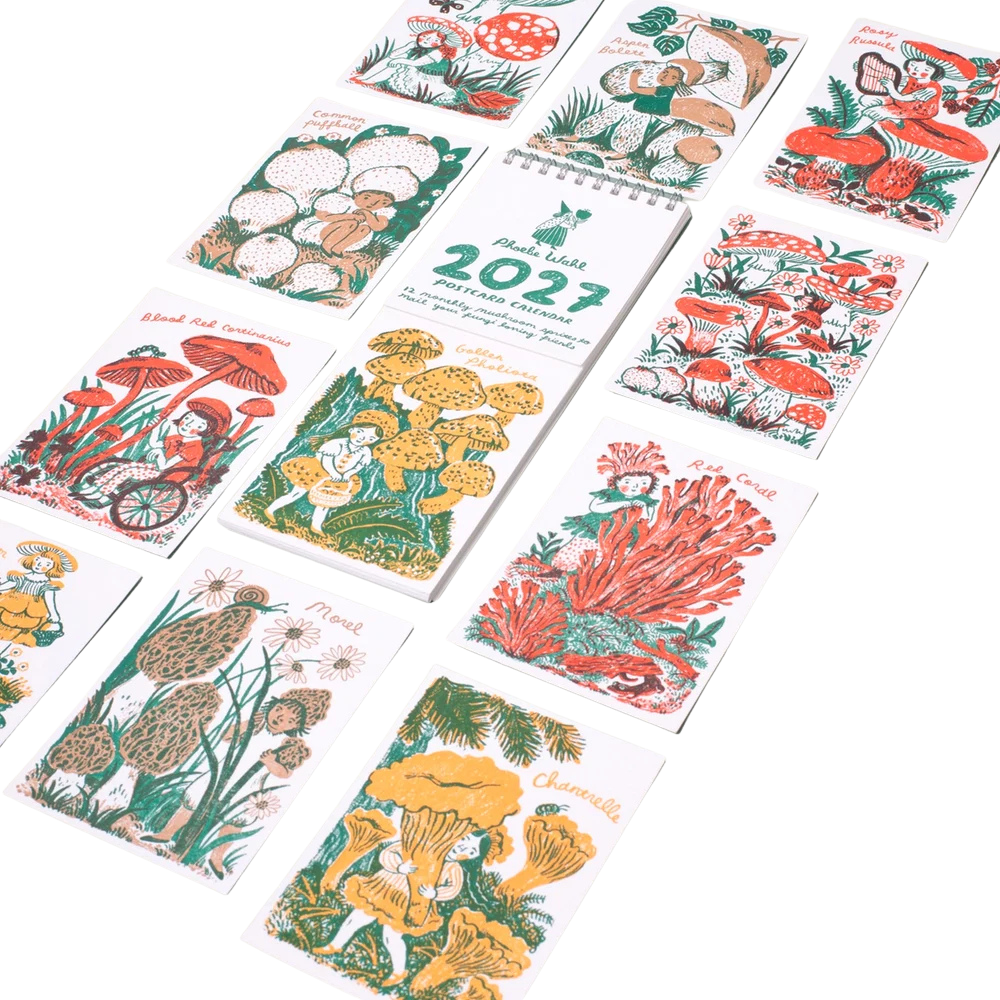 2027 Gnomes & Mushrooms Postcard Wall Calendar Phoebe Wahl